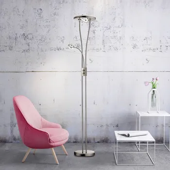 Lampička JUST LIGHT. GmbH Stojací lampa Helia LED s lampičkou na čtení, ocel - Ø vnitřního kruhu reflektoru 12 cm, Ø základny 27,5 cm; délka kabelu 200 cm 1 x 16,8 W LED + 2 x 3,8 W LED - Doprava zdarma