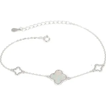 Náramek Dámský stříbrný opálový náramek se čtyřlístky 17-20 cm STNA0776F