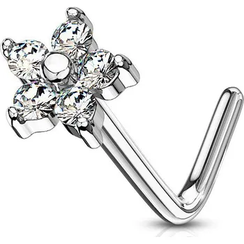 Piercing Zahnutý piercing do nosu kytička, čiré kamínky