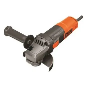 úhlová bruska Úhlová bruska Black&Decker BEG120 s příkonem 800 W, průměrem kotouče 125 mm a třípolohovou nastavitelnou boční rukojetí.