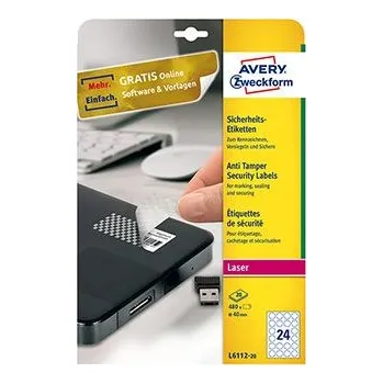 Samolepící etiketa Avery Zweckform etikety 40mm, A4, matné, bílé, 480 etiket, s ochranou proti manipulaci, ba (L6112-20)