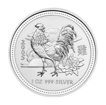 5 uncí stříbrná mince Austrálie Lunar I kohout 2005
