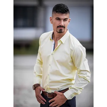 Pánská košile Luxusní pánská žlutá košile s puntíkem VS-PK-1735, VELIKOST XXS , STŘIH KOŠILE SLIM FIT