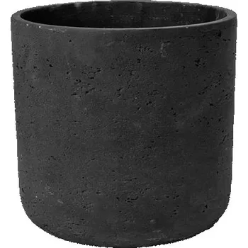 Květináč Pottery Pots Venkovní květináč kulatý Charlie L, Black Washed (tm. šedá), kolekce Rough, kompozit Fiberclay, průměr 25 cm x v 24 cm, objem cca 9 l