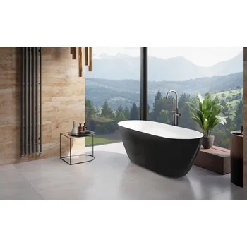 Vana Volně stojící vana MOYA černá lesklá / bílá - Černá lesklá / bílá, Zlatá, 160 × 68 cm (VANMOYA160ZCBWL) HOPA