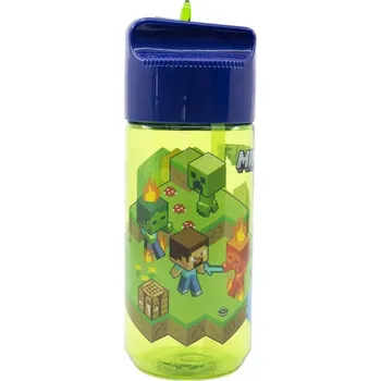 Láhev STOR Plastová láhev s výsuvným brčkem MINECRAFT, Transparent Tritan, 430ml, 40436