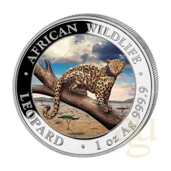 1 unce stříbrná mince Somálsko African Wildlife Leopard 2021 - coloriert