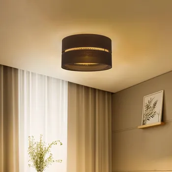 Duolla Stropní světlo Duo, ratan, Ø 40 cm, černá - baldachýn - Ø 10 cm, výška 3 cm černý, béžový 1 x 15 W LED - Doprava zdarma
