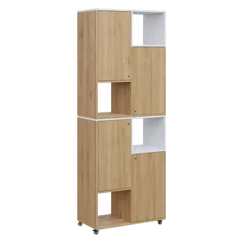 Šatní skříň AERO 42 P kancelářská skříň, 4-dveřová/4 niky, pravá, 2150x800x400, kolečka, platinově bílá/dub fjord