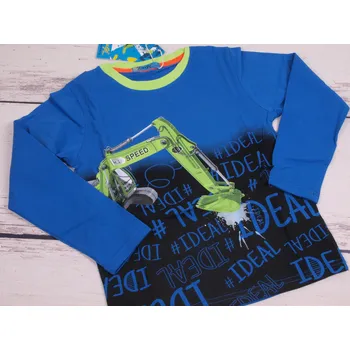 Triko dlouhý rukáv Kugo HC0762 modré se zeleným bagrem velikost oblečení - děti: 128