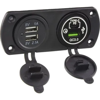 Dvojitá zásuvka do panelu 3x USB-A + 1x USB-C nabíječka