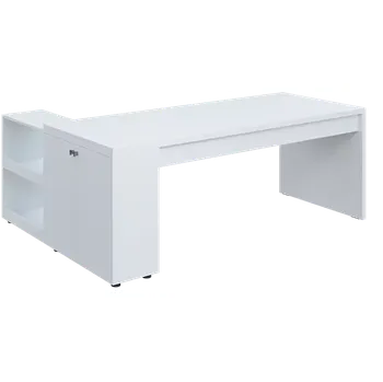 Dílenský stůl QRL 8 - 203 stůl pracovní, pravý, dřevěná podnož, deska 36 mm, široký 2000 mm, bílá
