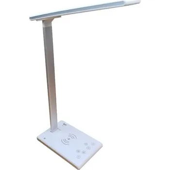 Lampička Mobilly stolní LED lampička, nastavení barvy a intenzity světla, Qi bezdrátová nabíječka, USB, bílá