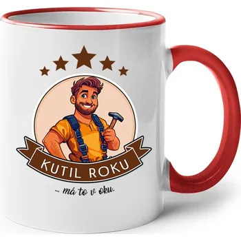 Keramický hrnek Kutil roku, má to v oku, Barva Červená, Velikost 330 ml, Canvas Keramický hrnek s barevným uchem Bezvatriko.cz 2679