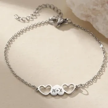 Náramek Dámský ocelový náramek Heart Trio stříbrný
