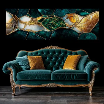 Obraz Obraz na plátně - Zlaté doteky Smaragdu FeelHappy.cz Velikost obrazu: 60 x 20 cm