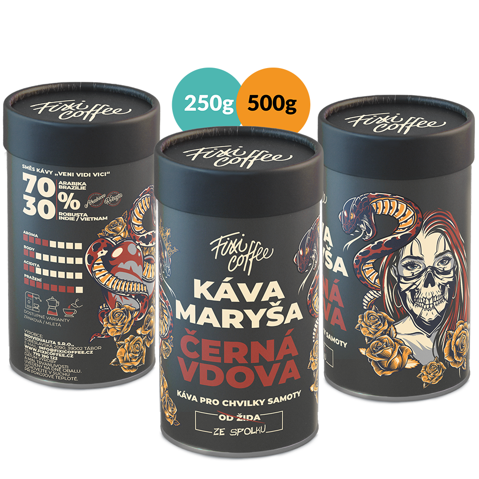 Fixi Coffee Káva Maryša – Černá vdova zrnková / papírová tuba / 250 g
