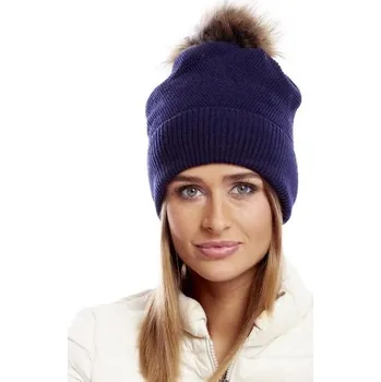Čepice Dámská čepice se šňůrkou a lemem námořnicky modrá
