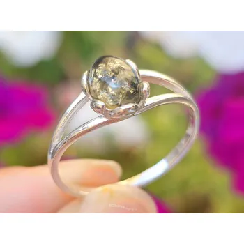 Prsten Jantar zelený stříbrný prsten Ag 925/1000