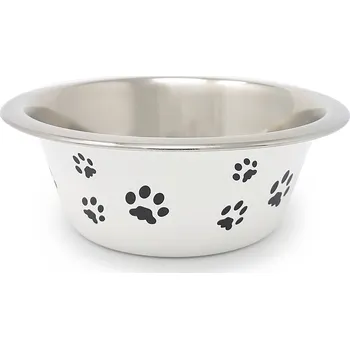 Miska pro psa PROFIZOO Miska nerezová Standard s potiskem tlapky 1600 ml Bílá