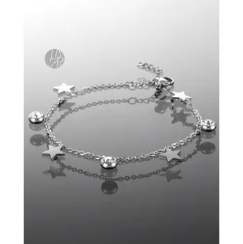 Náramek Prosperk Řetízek na nohu s hvězdičkami a kroužky vykládanými čirými krystaly S1463