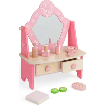 Hračka Bigjigs Toys Dřevěný kosmetický stolek růžový