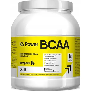 Aminokyselina Instantní BCAA K4 Power BCAA 4:1:1 prášek Kompava malina-limetka kompava 400 g, malinová příchuť