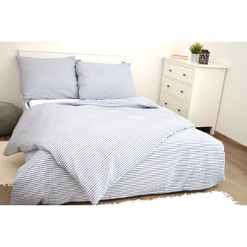 Povlečení LUXUSNÍ PRODLOUŽENÉ KREPOVÉ POVLEČENÍ 140x220/70x90 - PRUHY MODRÉ