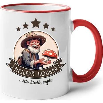 Keramický hrnek Nejlepší houbař, kdo hledá najde, Barva Červená, Velikost 330 ml, Canvas Keramický hrnek s barevným uchem Bezvatriko.cz 2681