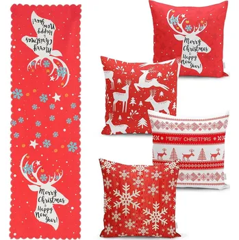 Povlak na polštářek Sada 4 vánočních povlaků na polštář a běhounu na stůl Minimalist Cushion Covers Joy ID_1386783