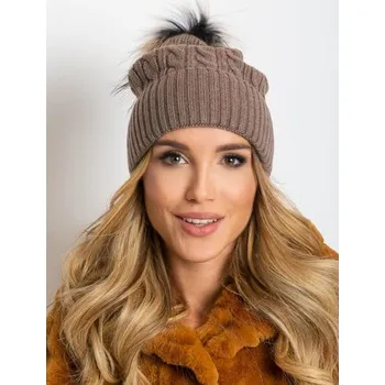 Pokrývka hlavy Dámská čepice se stahovací šňůrkou a kožešinovým lemem tmavě béžová