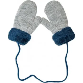 Rukavice YO! Zimní kojenecké rukavičky s kožíškem - se šňůrkou- šedé/granátový kožíšek YO Vel. 98/104