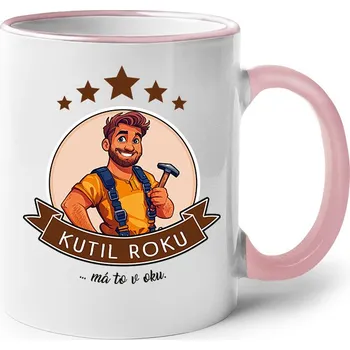 Keramický hrnek Kutil roku, má to v oku, Barva Růžová, Velikost 330 ml, Canvas Keramický hrnek s barevným uchem Bezvatriko.cz 2679