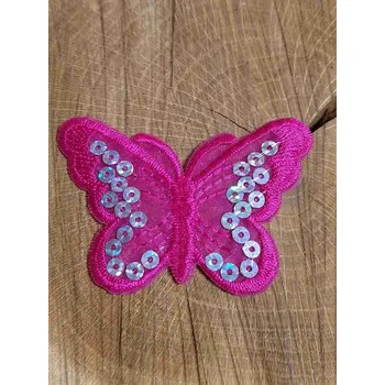 Textilní nažehlovací páska Nažehlovačka motýl s flitry barva růžová