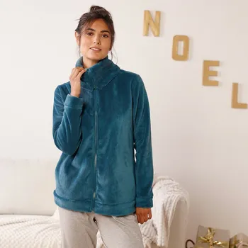 Dámská mikina Fleecová mikina na zip, hebká na dotek paví modrá 46/48