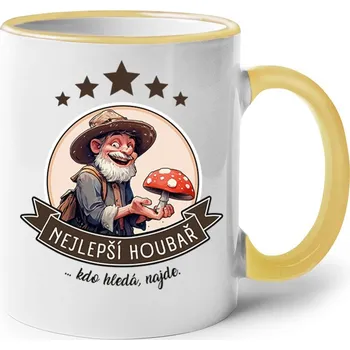 Keramický hrnek Nejlepší houbař, kdo hledá najde, Barva Žlutá, Velikost 330 ml, Canvas Keramický hrnek s barevným uchem Bezvatriko.cz 2681