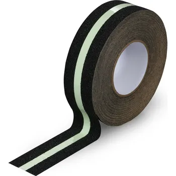 Výstražná páska B2B Partner Protiskluzová páska, fotoluminiscenční, 50 mm x 18,3 m, černá s bílým pruhem