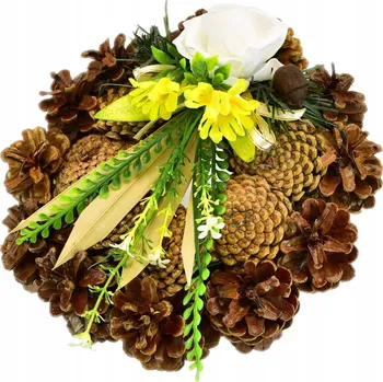 Věnec Dommio věnec s borovou šiškou a bílou růží Ø22 cm