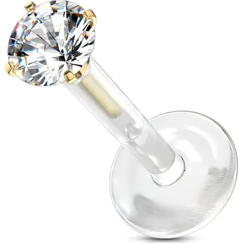 Piercing Šperky4U Zlacený piercing do brady BioFlex, 3 mm zirkon - LB0028GDC-120603