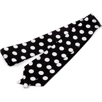 Módní doplněk Šátek úzký do vlasů, na krk, na kabelku srdce, puntík, proužek - 4 černá puntíky