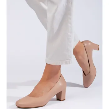 Dámské lodičky Originální hnědé lodičky dámské na širokém podpatku 36