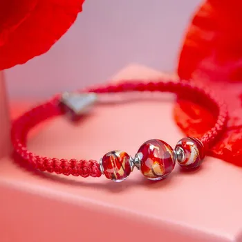 Náramek Lampglas Náramek Royal Poppy-Red s 24karátovým zlatem v perlách Lampglas materiál kovu: chirurgická ocel