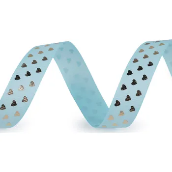 Stuha Rypsová stuha srdce šíře 15 mm, barva 4 modrá světlá zlatá