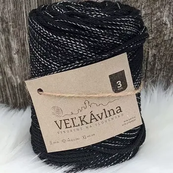 Příze Velká vlna Špagát 3mm Uhlí s lurexem (Špagátová příze 3mm Uhlie so striebrom)