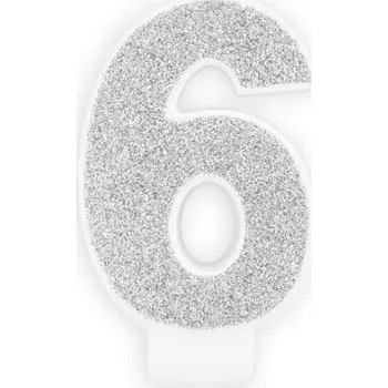 Svíčka PARTYDECO Narozeninová svíčka 6, stříbrná, 7cm