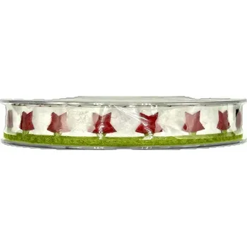 Stuha Vánoční stuha girlandová STARS RED 20mm x 5m (Stuha girlandová, barva červená, oboustranná)