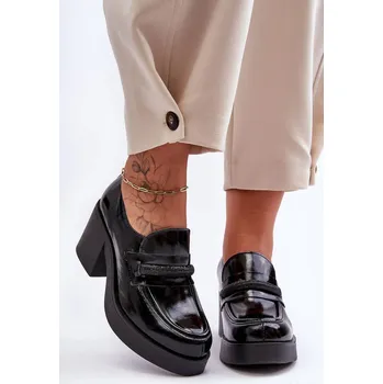 Dámské polobotky Kožené polobotky na sloupku s ozdobou černé Gelanor 37