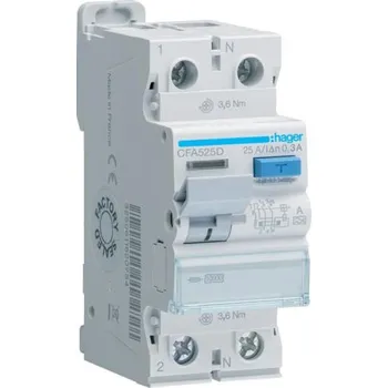 Proudový chránič Hager CFA525D Proudový chránič 2 pól. 25A / 0,3 A, typ A, 10 kA