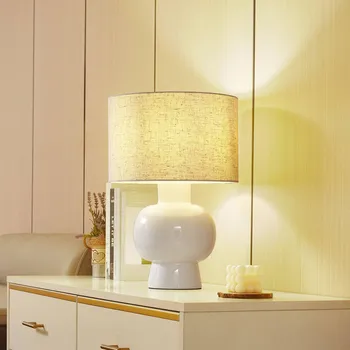 Lampička Stolní lampa Lindby Arved, bílá, textil, keramika, 46 cm - Stínidlo - Ø 30 cm, výška 20 cm; podstavec - Ø 19 cm, výška 25,5 cm; délka kabelu 180 cm 1 x 15 W LED - Doprava zdarma