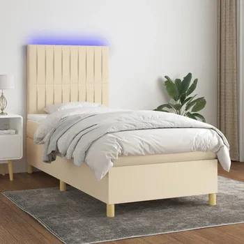 Ložnice vidaXL Box spring postel s matrací a LED 90x190 cm textil [3135558] Barva: krémová